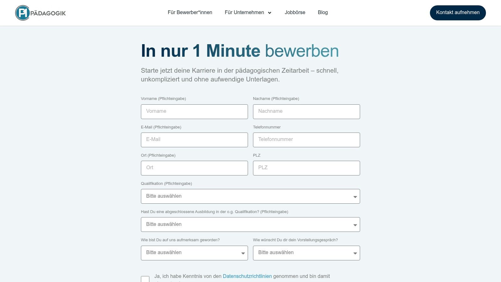 Screenshot from https://p1-paedagogik.de/bewerbung/