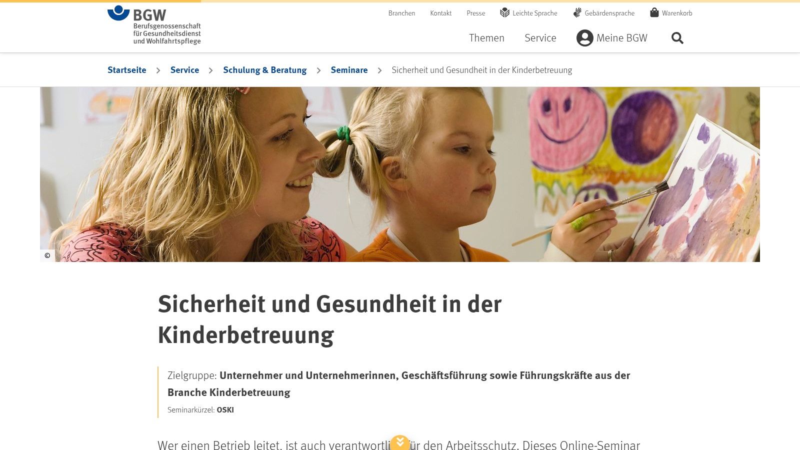 BGW – Seminare ‚Sicherheit und Gesundheit in der Kinderbetreuung'