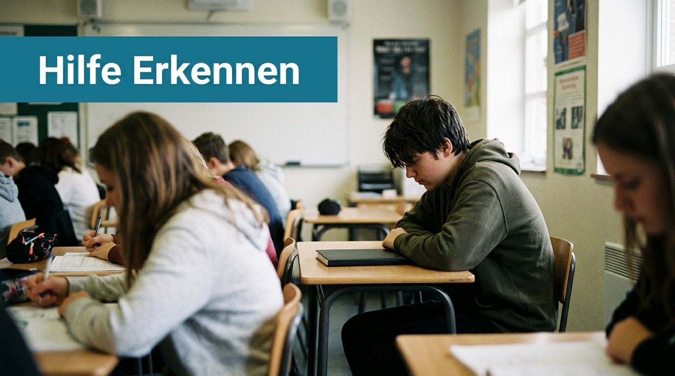 Jugendliche Schüler sitzen in einem Klassenzimmer an ihren Tischen und konzentrieren sich auf ihre schulischen Aufgaben.