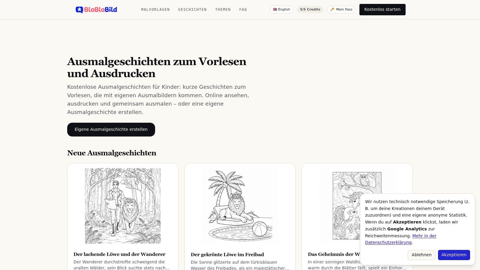 BlaBlaBild, Ausmalgeschichten zum Vorlesen und Ausdrucken